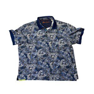 Robert Graham Mens 3XL Paisley Polo Shirt Blue White Short Sleeve Cotton Casual